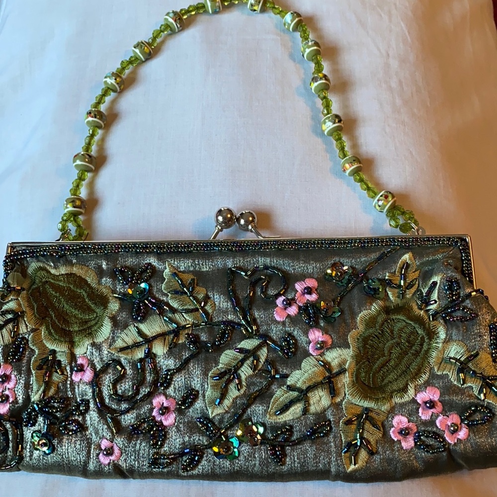 Green beaded clutch